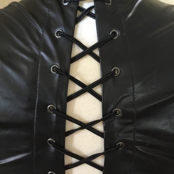 Vintage 80’s 90’s Frederick’s of Hollywood Pleather Back Lace Tie Fringe Jacket - Picture 6 of 14